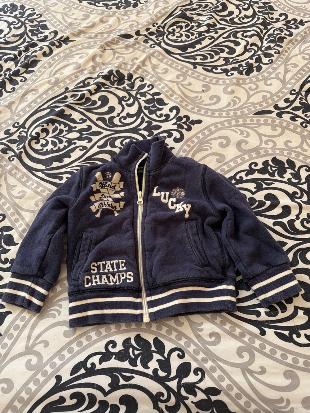 Lucky Navy Kids Zip-Up Jacket with State Champs Patch